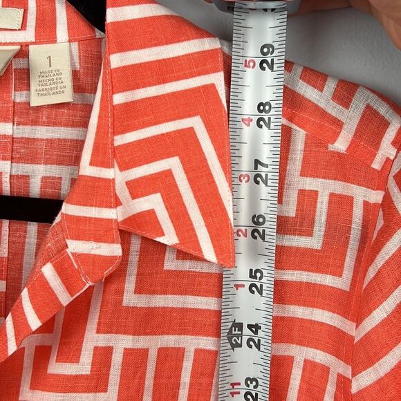 Chico's Vibrant Orange and White Patterned Button Down - Picture 6 of 8